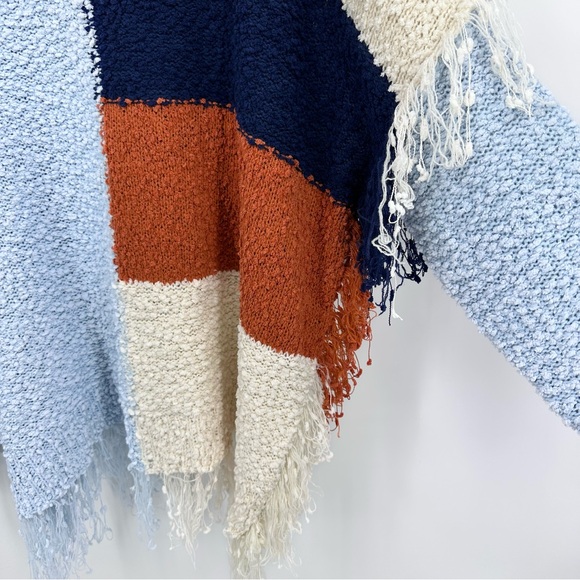 Pol Fringed Color Block Popcorn Knit Patchwork Oversized Sweater Blue Size M - Picture 5 of 11